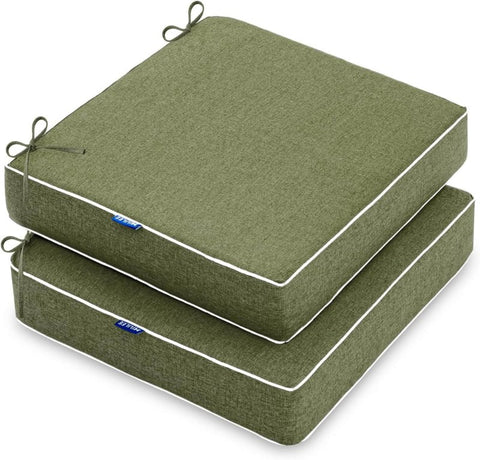 MIULEE 19 x 19 x 3 Inch Outdoor Chair Cushions,Waterproof Seat Cushions for Patio Furniture Garden with Ties Patio Chair Cushions Set of 2,Green - Miulee