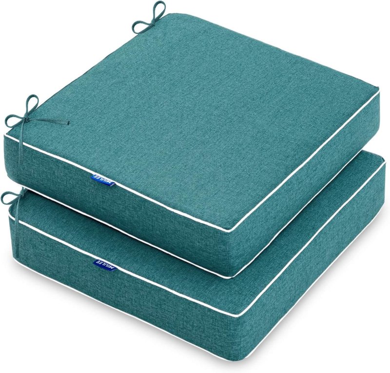 MIULEE 19 x 19 x 3 Inch Outdoor Chair Cushions,Waterproof Seat Cushions for Patio Furniture Garden with Ties Patio Chair Cushions Set of 2,Turquoise - Miulee