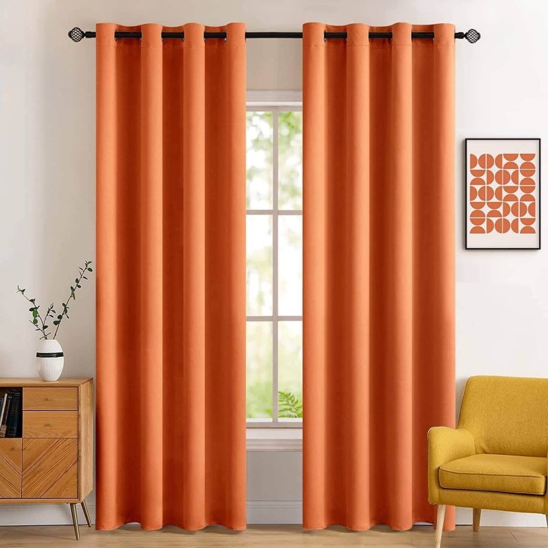 MIULEE 2 Panels Orange Blackout Curtains Room Darkening Thermal Insulated Fall Drapes Solid Window Treatment Set Grommet Top Light Blocking Curtain for Living Room/Bedroom 52 x 84 inch - Miulee