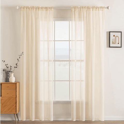 MIULEE 2 Panels Solid Color Sheer Window Curtains Elegant Window Voile Panels/Drapes/Treatment (Cream Beige) - Miulee
