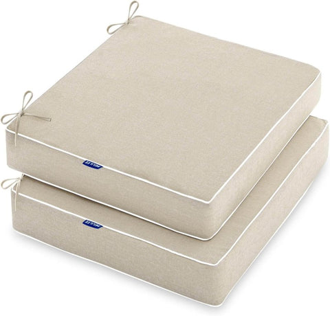 MIULEE 22 x 22 x 3 Inch Outdoor Chair Cushions,Waterproof Seat Cushions for Patio Furniture Garden with Ties Patio Chair Cushions Set of 2,Beige - Miulee