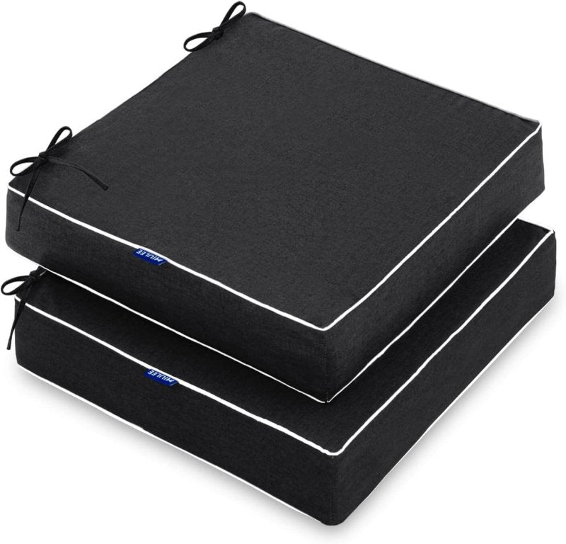 MIULEE 22 x 22 x 3 Inch Outdoor Chair Cushions,Waterproof Seat Cushions for Patio Furniture Garden with Ties Patio Chair Cushions Set of 2,Black - Miulee