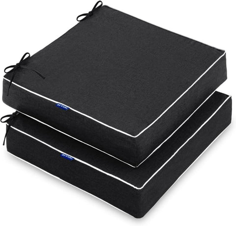 MIULEE 22 x 22 x 3 Inch Outdoor Chair Cushions,Waterproof Seat Cushions for Patio Furniture Garden with Ties Patio Chair Cushions Set of 2,Black - Miulee