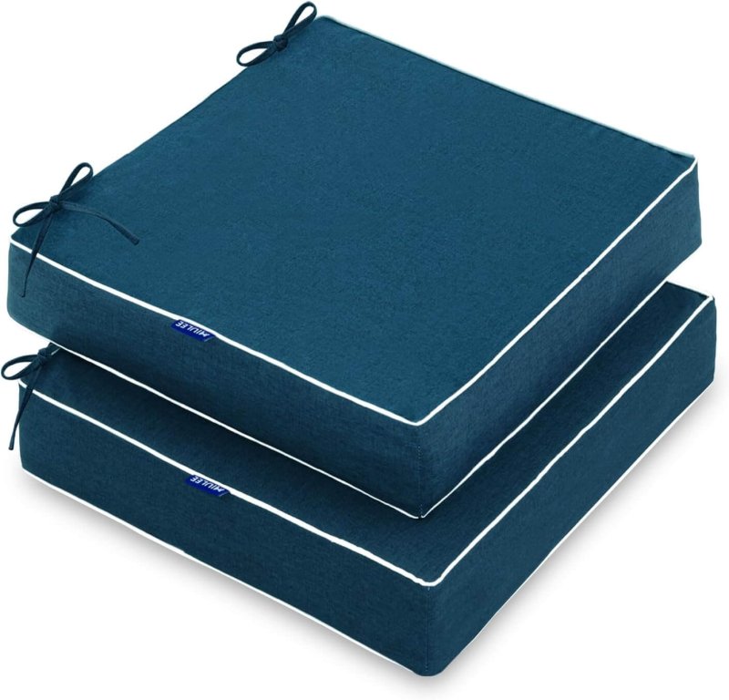 MIULEE 22 x 22 x 3 Inch Outdoor Chair Cushions,Waterproof Seat Cushions for Patio Furniture Garden with Ties Patio Chair Cushions Set of 2,Blue - Miulee