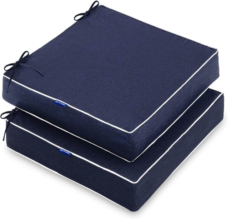 MIULEE 22 x 22 x 3 Inch Outdoor Chair Cushions,Waterproof Seat Cushions for Patio Furniture Garden with Ties Patio Chair Cushions Set of 2,Navy - Miulee
