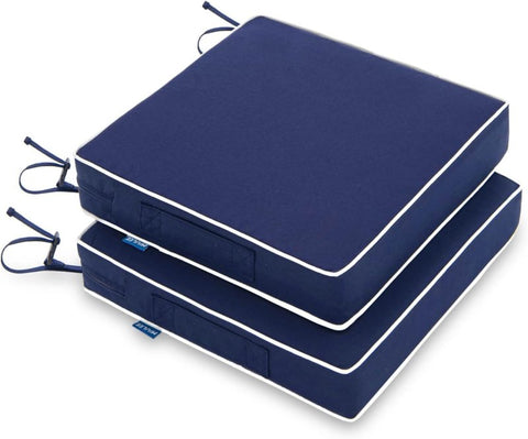 MIULEE 22 x 22 x 3 Outdoor Chair Cushions,Waterproof Seat Cushions with Adjustable Straps,Set of 2 Patio Chair Cushions for Patio Furniture Garden,Navy Blue - Miulee
