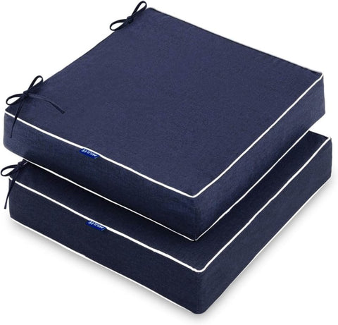MIULEE 24 x 24 x 4 Inch Outdoor Chair Cushions,Waterproof Seat Cushions for Patio Furniture Garden with Ties Patio Chair Cushions Set of 2,Navy - Miulee