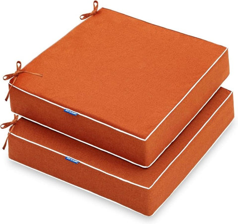 MIULEE 24 x 24 x 4 Inch Outdoor Chair Cushions,Waterproof Seat Cushions for Patio Furniture Garden with Ties Patio Chair Cushions Set of 2,Orange - Miulee