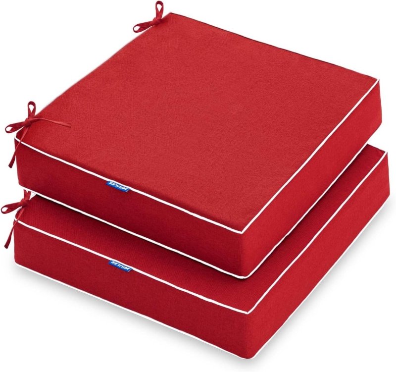 MIULEE 24 x 24 x 4 Inch Outdoor Chair Cushions,Waterproof Seat Cushions for Patio Furniture Garden with Ties Patio Chair Cushions Set of 2,Red - Miulee