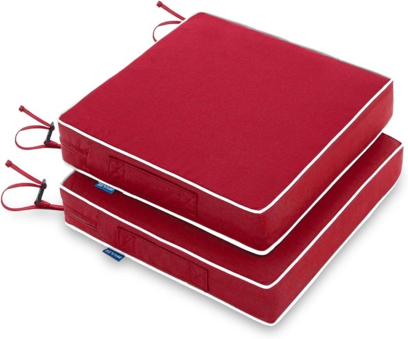 MIULEE 24 x 24 x 4 Outdoor Chair Cushions,Waterproof Seat Cushions with Adjustable Straps,Set of 2 Patio Chair Cushions for Patio Furniture Garden,Red - Miulee
