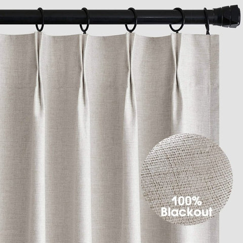 MIULEE 90 Inches Long Pinch Pleated Curtains Blackout, Linen Pinch Pleat Curtains with Hooks Thermal Insulated Light Blocking Window Drapes for Living Room Bedroom Track 2 Panels Ivory Cream Birch - Miulee