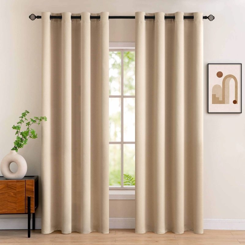 MIULEE Blackout Curtains 96 Inches Long for Bedroom Living Room Thermal Insulated Room Darkening Grommet Top Solid Light Blocking Drapery Set of 2 Window Panels Beige - Miulee