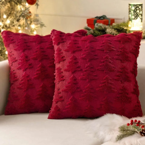 MIULEE Burgundy Red Throw Pillow Covers Christmas Tree Decorative Pillow Covers 18x18 Inch Soft Plush Faux Wool Pillow Covers Set of 2 Farmhouse Couch Pillows Home Decors for Sofa Livingroom Bed - Miulee