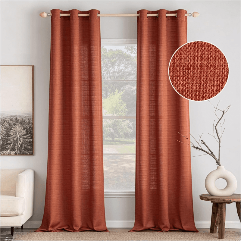 MIULEE Burnt Orange Linen Curtains 90 Inch Length 2 Panels Set for Living Room Bedroom Privacy Fall Farmhouse Burlap Weave Rust Semi Sheer Grommet Light Filtering Window Drapes, W37xL90, Terracotta - Miulee