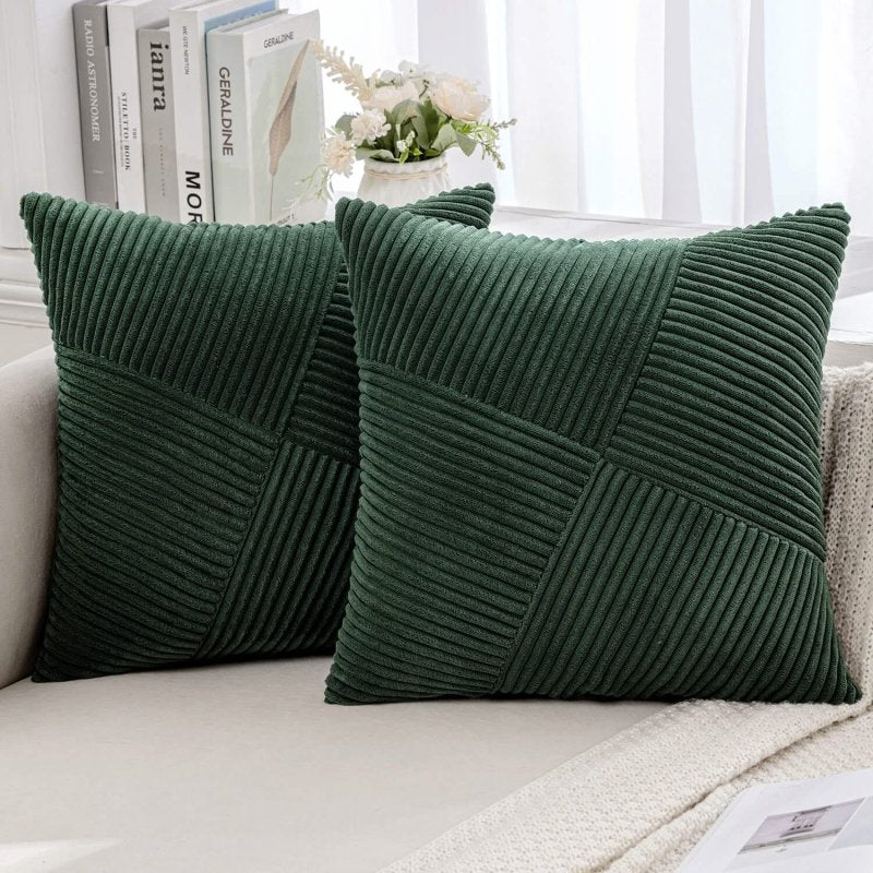 MIULEE Christmas Corduroy Throw Pillow Covers Pack of 2 Decorative Windmill Striped Spliced Soft Couch Pillowcases Boho Patchwork Cushion Covers for Living Room Bed Sofa 20x20 inch, Army Green - Miulee