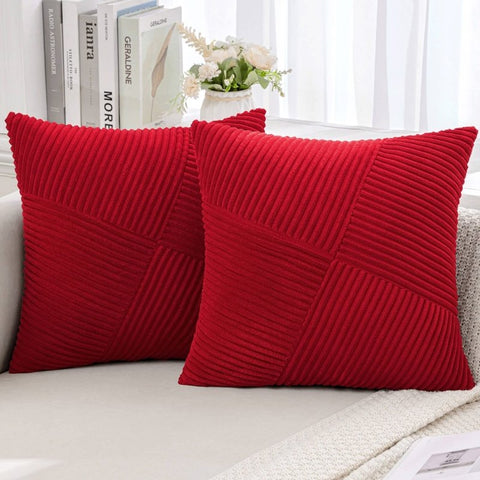 MIULEE Christmas Corduroy Throw Pillow Covers Pack of 2 Decorative Windmill Striped Spliced Soft Couch Pillowcases Boho Patchwork Cushion Covers for Living Room Bed Sofa 20x20 inch, Red - Miulee