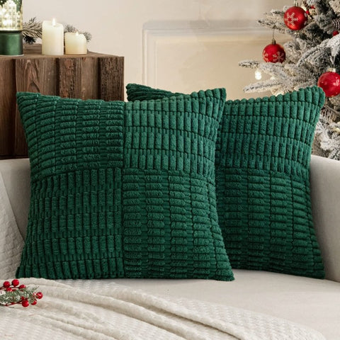 MIULEE Christmas Dark Green Corduroy Pillow Covers Pack of 2 Boho Decorative Spliced Throw Pillow Covers Soft Solid Couch Pillowcases Patchwork Textured Cushion Covers for Living Room Sofa 18x18 inch - Miulee