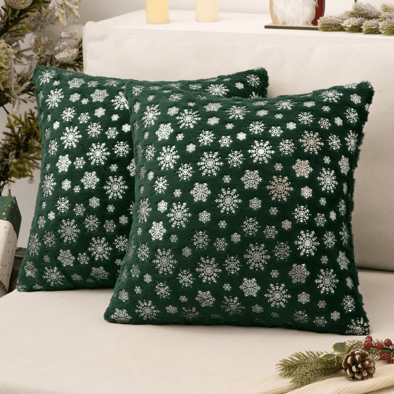 MIULEE Christmas Dark Green Throw Pillow Covers Set of 2 Snowflakes Decorative Pillow Covers 18x18 Inch Soft Plush Faux Fur Pillowcases Farmhouse Couch Pillows Home Decors for Sofa Living Room Bed - Miulee