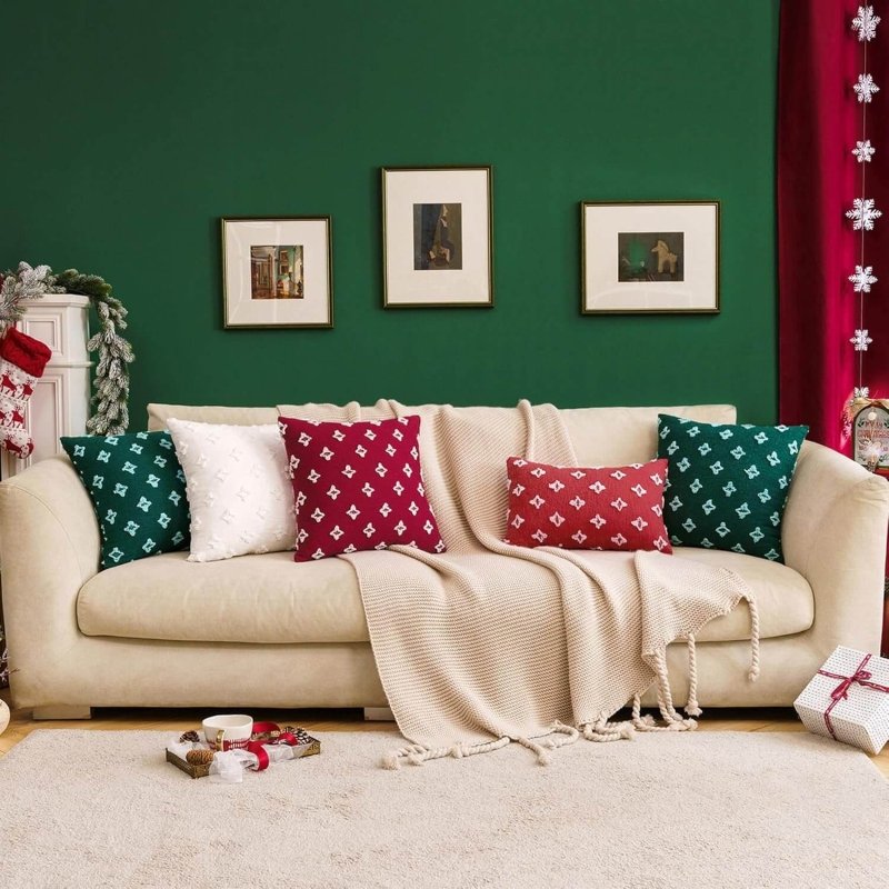 MIULEE Christmas Decorative Rhombic Jacquard Pillowcase Soft Square Pillow Covers (Pack of 2) - Miulee