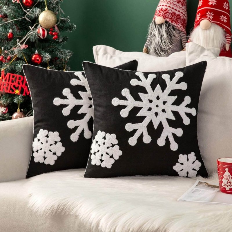 MIULEE Christmas Decorative Snowflake Canvas Embroidery Throw Pillow Covers Holiday Decor - Miulee