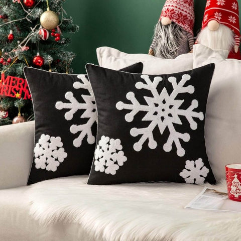 MIULEE Christmas Decorative Snowflake Canvas Embroidery Throw Pillow Covers Holiday Decor - Miulee