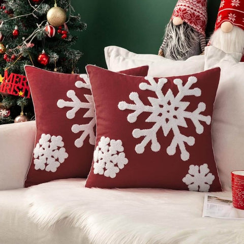 MIULEE Christmas Decorative Snowflake Canvas Embroidery Throw Pillow Covers Holiday Decor - Miulee
