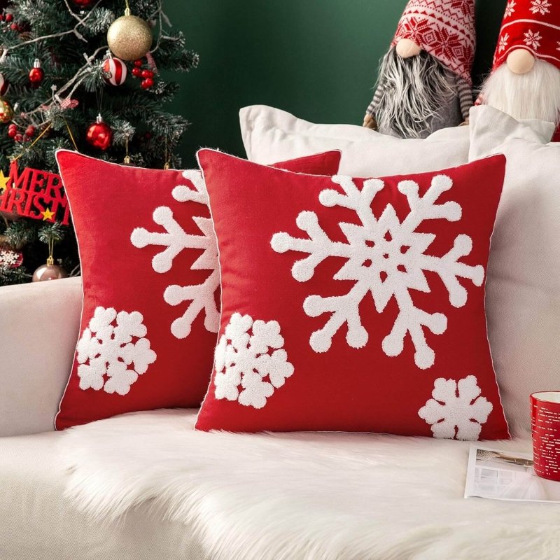 MIULEE Christmas Decorative Snowflake Canvas Embroidery Throw Pillow Covers Holiday Decor - Miulee