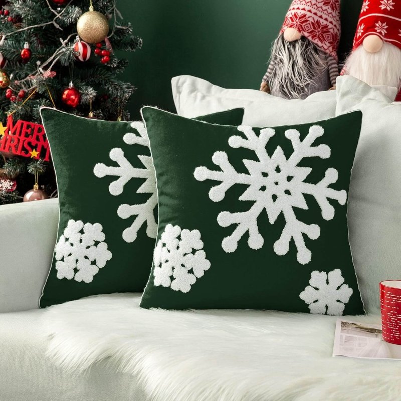 MIULEE Christmas Decorative Snowflake Canvas Embroidery Throw Pillow Covers Holiday Decor - Miulee