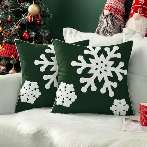 MIULEE Christmas Decorative Snowflake Canvas Embroidery Throw Pillow Covers Holiday Decor - Miulee