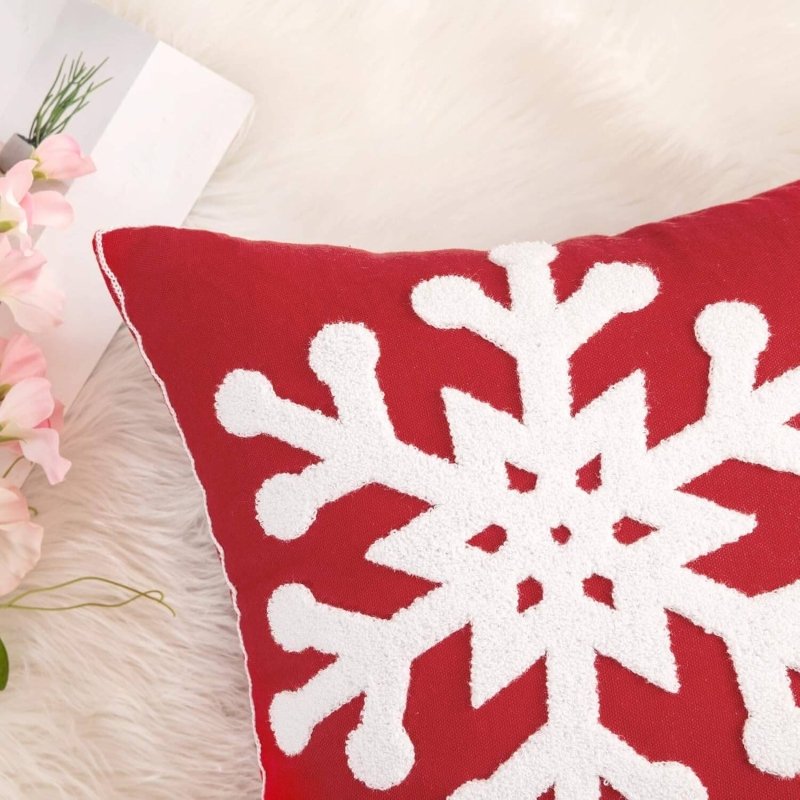 MIULEE Christmas Decorative Snowflake Canvas Embroidery Throw Pillow Covers Holiday Decor - Miulee