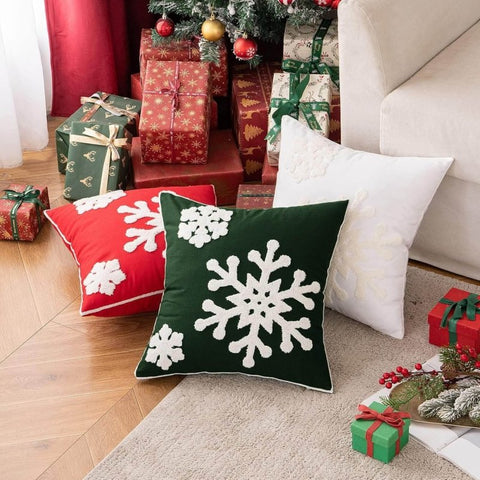 MIULEE Christmas Decorative Snowflake Canvas Embroidery Throw Pillow Covers Holiday Decor - Miulee