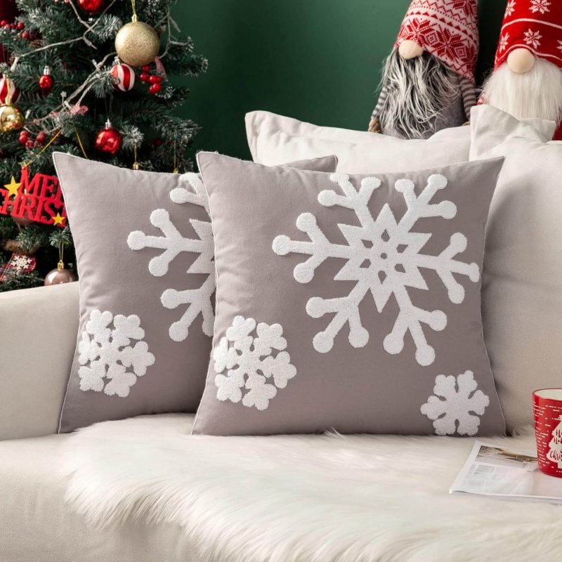 MIULEE Christmas Decorative Snowflake Canvas Embroidery Throw Pillow Covers Holiday Decor - Miulee