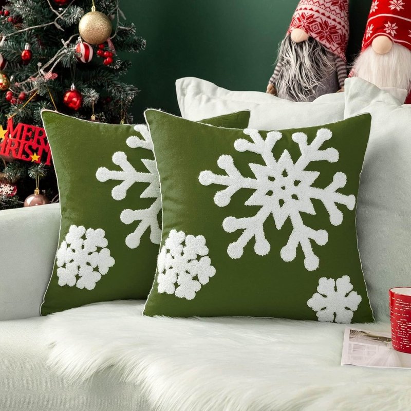 MIULEE Christmas Decorative Snowflake Canvas Embroidery Throw Pillow Covers Holiday Decor - Miulee