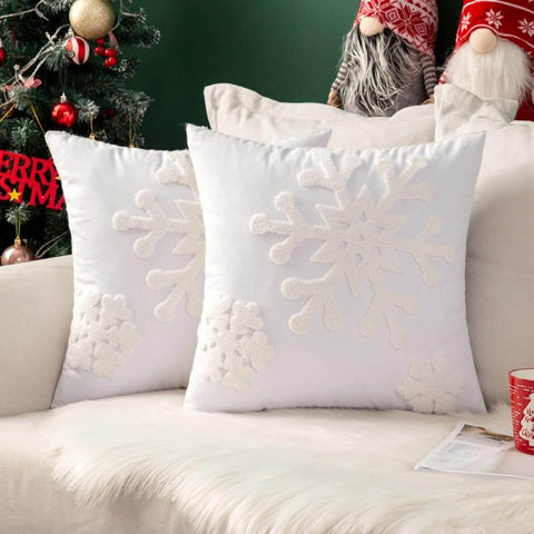 MIULEE Christmas Decorative Snowflake Canvas Embroidery Throw Pillow Covers Holiday Decor - Miulee