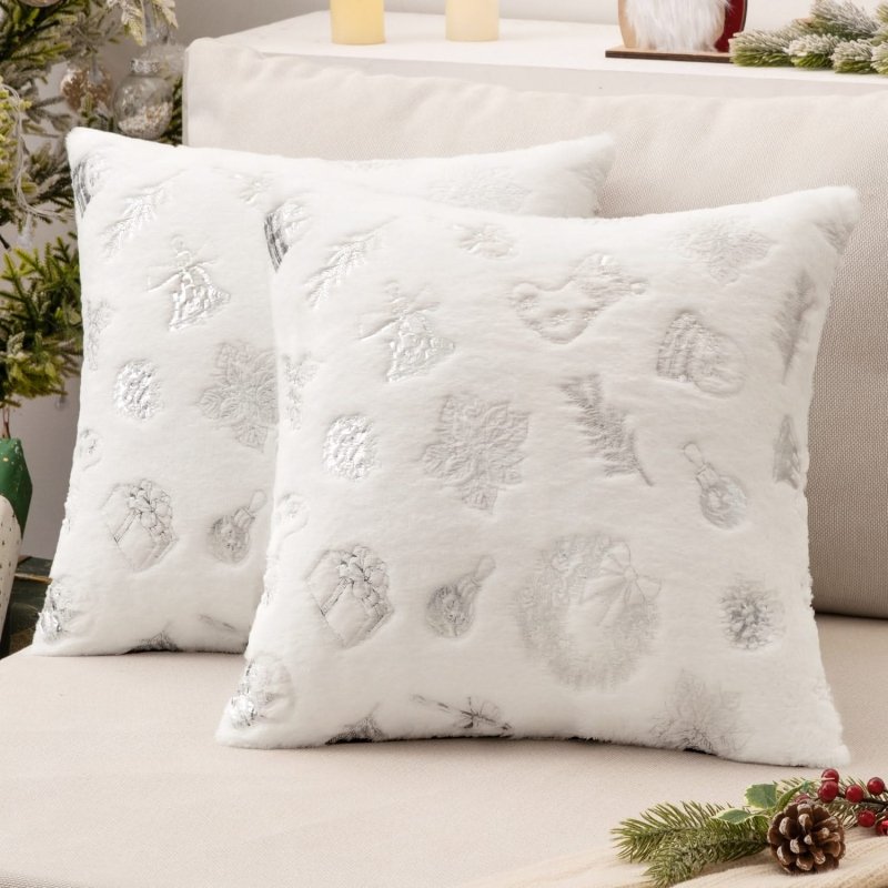 MIULEE Christmas Ivory Pillow Covers Set of 2 Snowflakes Decorative Throw Pillow Covers 20x20 Inch Soft Plush Faux Wool Pillow Covers Farmhouse Couch Pillows Home Decors for Sofa Livingroom Bed. - Miulee