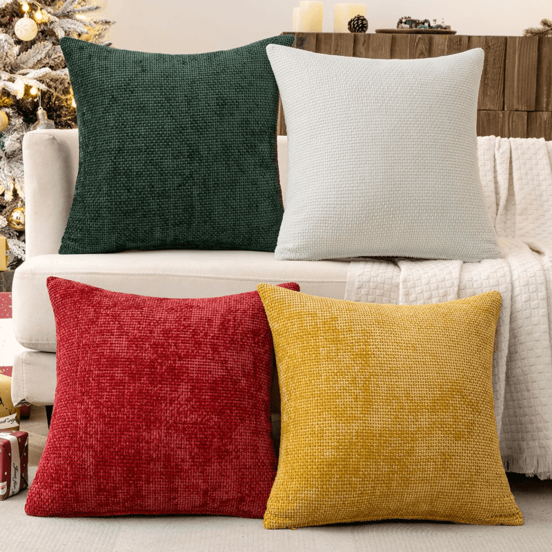 MIULEE Christmas Pack of 4 Couch Throw Pillow Covers 18x18 Inch Christmas Red/Green Soft Decorative Chenille Pillow Covers Farmhouse Cushion Covers for Home Decor Sofa Bedroom Living Room - Miulee