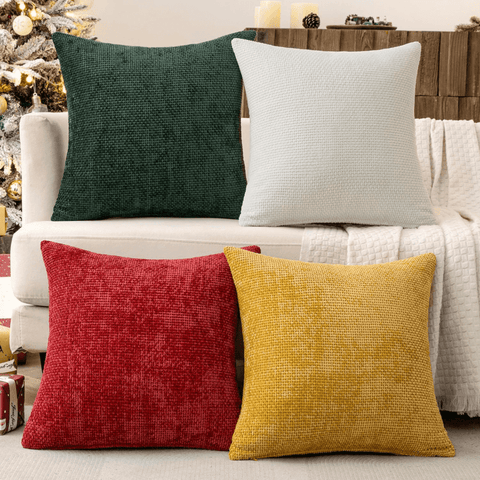 MIULEE Christmas Pack of 4 Couch Throw Pillow Covers 18x18 Inch Christmas Red/Green Soft Decorative Chenille Pillow Covers Farmhouse Cushion Covers for Home Decor Sofa Bedroom Living Room - Miulee