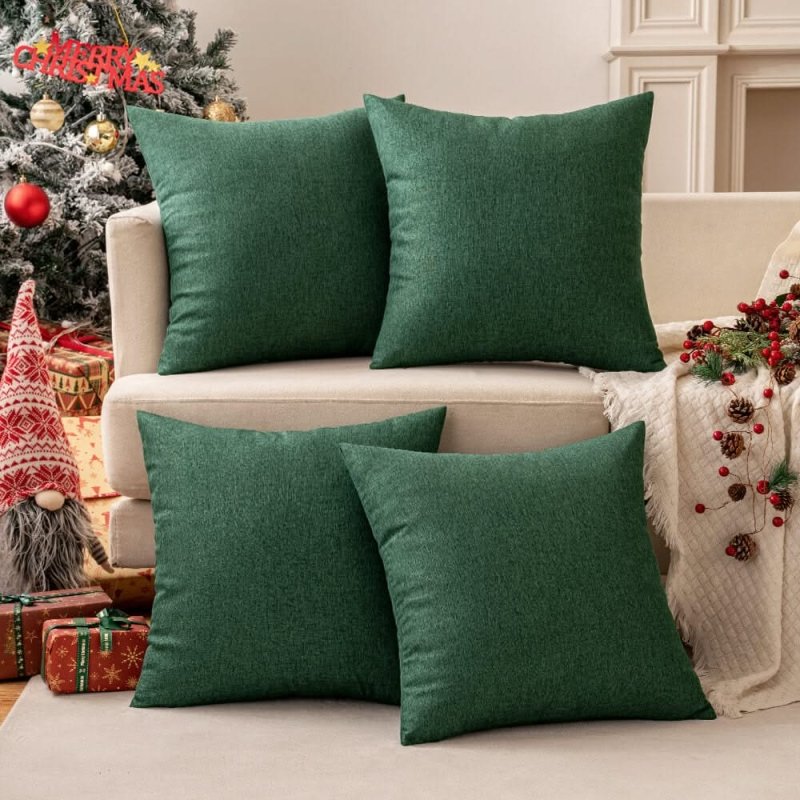 MIULEE Christmas Pack of 4 Decorative Outdoor Throw Pillow Covers Linen Waterproof Pillow Covers Farmhouse Cushion Cases for Patio Garden Tent Balcony Couch Sofa18x18 inch Dark Green - Miulee