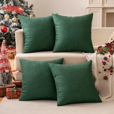 MIULEE Christmas Pack of 4 Decorative Outdoor Throw Pillow Covers Linen Waterproof Pillow Covers Farmhouse Cushion Cases for Patio Garden Tent Balcony Couch Sofa18x18 inch Dark Green - Miulee