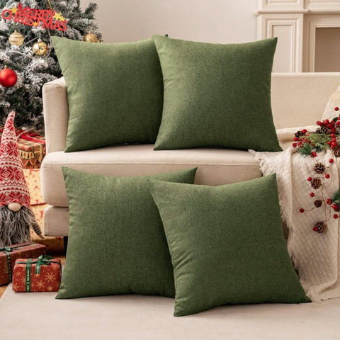 MIULEE Christmas Pack of 4 Decorative Outdoor Throw Pillow Covers Linen Waterproof Pillow Covers Farmhouse Cushion Cases for Patio Garden Tent Balcony Couch Sofa18x18 inch Green - Miulee