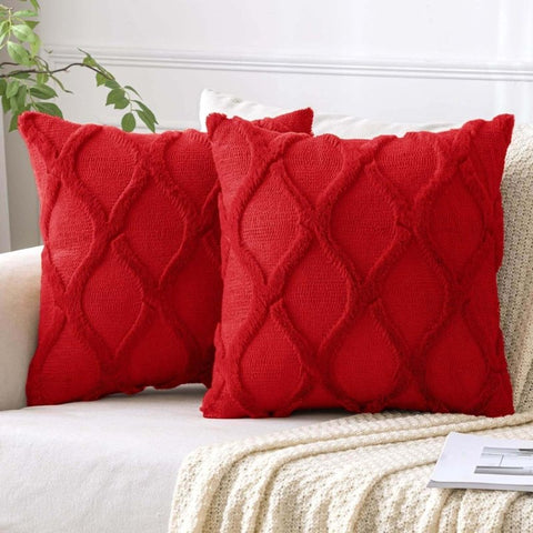 MIULEE Christmas Red Decorative Throw Pillow Covers 18x18 Inch Set of 2, Soft Plush Faux Wool Couch Pillow Covers Farmhouse Throw Pillows for Couch Bed Sofa Living Room - Miulee