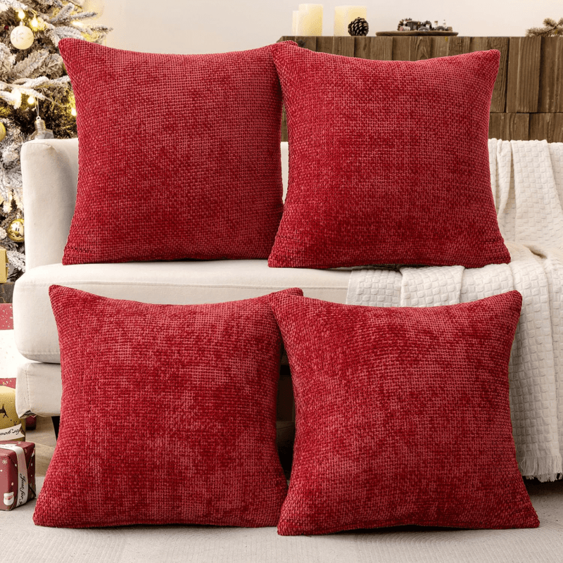 MIULEE Christmas Red Pack of 4 Couch Throw Pillow Covers 18x18 Inch Soft Decorative Chenille Pillow Covers Farmhouse Cushion Covers for Home Decor Sofa Bedroom Living Room - Miulee
