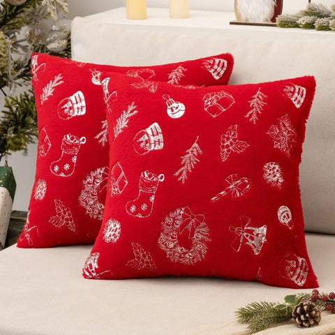 MIULEE Christmas Red Pillow Covers Set of 2 Snowflakes Decorative Throw Pillow Covers 20x20 Inch Soft Plush Faux Wool Pillow Covers Farmhouse Couch Pillows Home Decors for Sofa Livingroom Bed. - Miulee