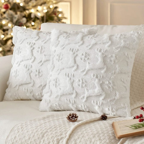 MIULEE Christmas Reindeer and Snowflakes Pillow Covers 20x20 Inch Pure White Throw Pillows Set of 2 Decorative Soft Fluffy Pillowcases for Home Decors Couch Sofa Livingroom Bed - Miulee
