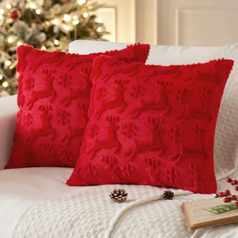 MIULEE Christmas Reindeer and Snowflakes Pillow Covers 20x20 Inch Red Throw Pillows Set of 2 Decorative Soft Fluffy Pillowcases for Home Decors Couch Sofa Livingroom Bed - Miulee