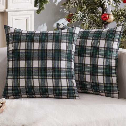 MIULEE Christmas Set of 2 Scottish Tartan Plaid Throw Pillow Covers Farmhouse Classic Decorative Square Cushion Cases for Decor Sofa Couch 20x20 Inch, Green and White - Miulee
