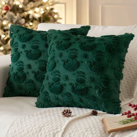 MIULEE Christmas Snowman Pillow Covers 18x18 Inch Dark Green Throw Pillows Set of 2 Decorative Soft Fluffy Pillowcases for Home Decors Couch Sofa Livingroom Bed - Miulee
