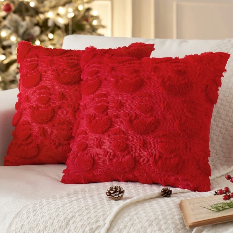 MIULEE Christmas Snowman Pillow Covers 20x20 Inch Red Throw Pillows Set of 2 Decorative Soft Fluffy Pillowcases for Home Decors Couch Sofa Livingroom Bed - Miulee