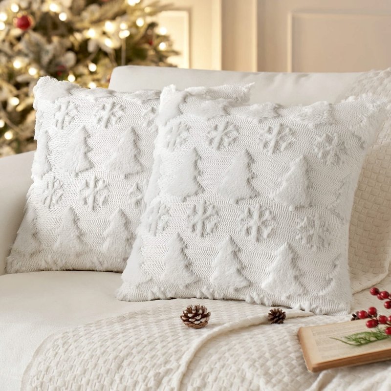 MIULEE Christmas Tree and Snowflakes Pillow Covers 20x20 Inch Pure White Throw Pillows Set of 2 Decorative Soft Fluffy Pillowcases for Home Decors Couch Sofa Livingroom Bed - Miulee