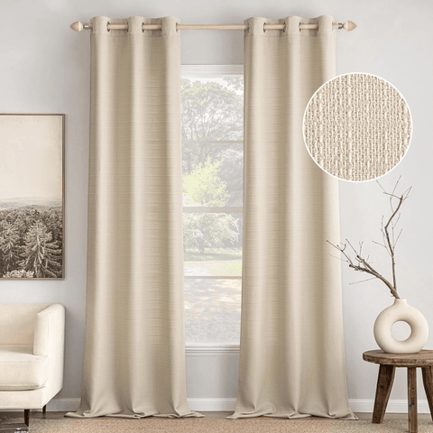 MIULEE Cream Beige Faux Linen Textured Curtains 84 Inch Length 2 Panels Set for Living Room Bedroom Privacy Farmhouse Burlap Weave Ivory Semi Sheer Grommet Top Light Filtering Window Drapes, W37xL84 - Miulee